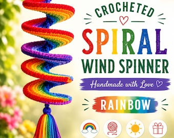 Modèle PDF de girouette au crochet : 4 couleurs, décoration suspendue en spirale, tutoriel pour débutants, girouette arc-en-ciel, décoration de jardin