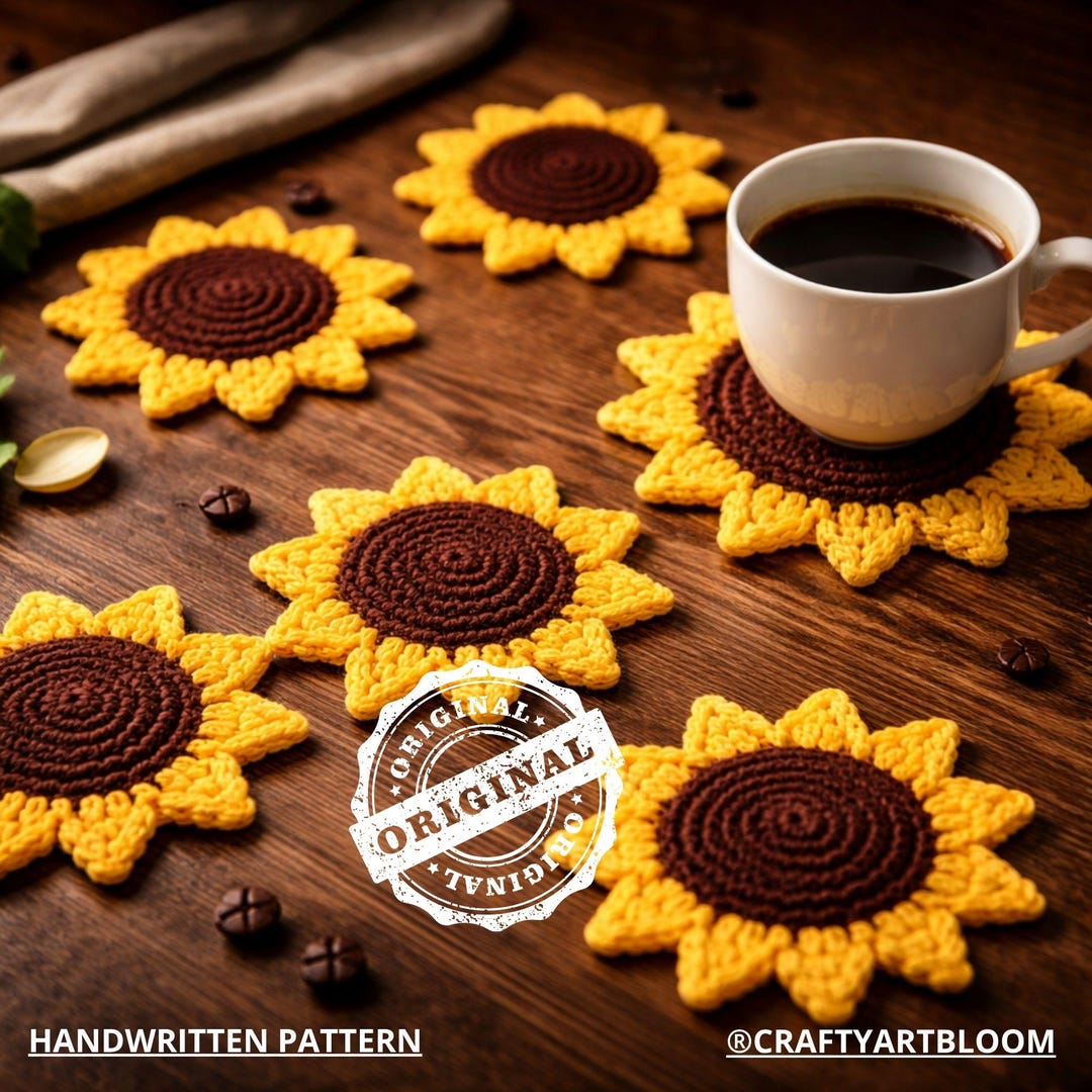 Sunflower Coaster Crochet Pattern PDF: Coaster Pattern, Keychain Charm ...
