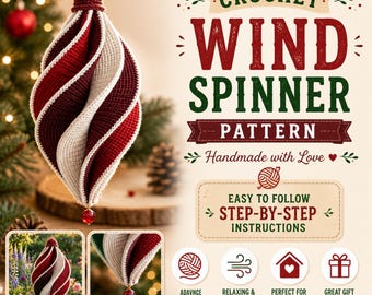 Crochet Wind Spinner Pattern PDF, 3D Twisted 8 Panel Wind Spinner, Decor, Hanging Ornament Pattern, Beginner Crochet, Instant Download