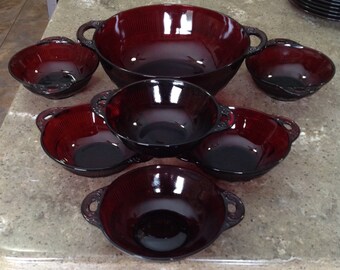 Depression Anchor Hocking Coronation Royal Ruby Red Bowls Set 9 PCS Circa 1936