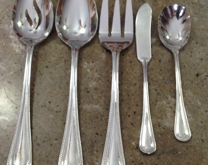 Vintage Cuisinart Beaded Stainless Spoon Fork Sugar Knife 5 Piece Serving Cui8 Set