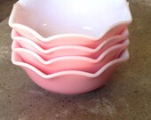 Vintage Hazel Atlas Glass Pink Crinoline Pie Crust Ripple Cereal Bowl 4 Piece Set