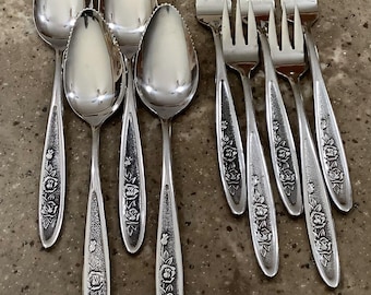 Vintage Ekco Country Garden Stainless 9 Piece Flatware Cocktail Forks Grapefruit Spoons Eterna