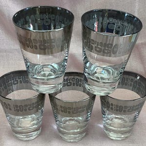 Vintage Atomic Silver Band 5 Piece Cocktail Glass Set Temporama Canonsburg