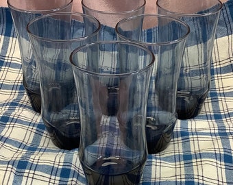 Vintage Libbey Apollo Blue Glass Tumbler Set of 7