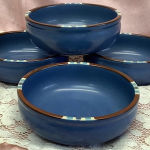 Vintage Dansk Mesa Sky Blue Cereal Soup Bowl 4 Piece Pottery Set