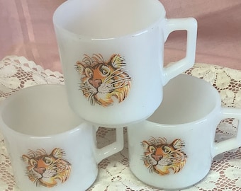 Vintage Fire King Glass Esso Tiger Hot Chocolate Coffee Mug 3 Piece Set