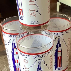 Vintage Apollo Gemini IV NASA Mercury 6 Glass Tumbler 4 Piece Set Space Spectaculars