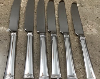 Vintage Mikasa Rope Stainless Dinner Knife 6 Piece Flatware Set