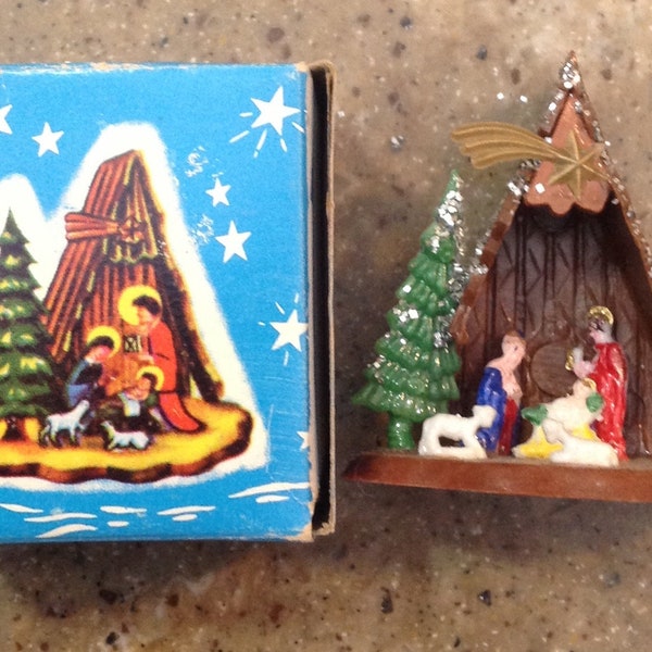 Vintage Christmas Nativity Miniature Baby Jesus Joseph Mary Putz Original Box