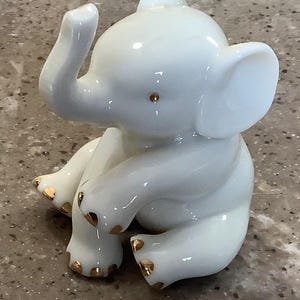 Vintage Lenox Baby Elephant Porcelain Figurine Trunk Up Ivory Gold