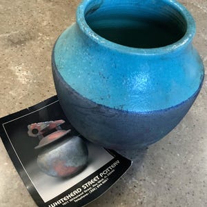 Vintage Raku Whitehead Street Pottery Key West Vase Turquoise Glaze Signed