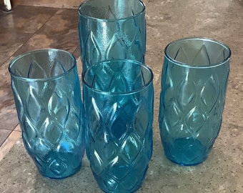 Vintage Anchor Hocking Blue Madrid Glass Tumbler 4 Piece Set