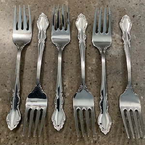 Vintage Oneida Dover Stainless Salad Fork 6 Piece Flatware Set 18/10 Cube Hallmark Pattern