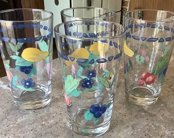 Vintage Pfaltzgraff Summer Garden Glass 4 Piece Cooler Tumbler Set