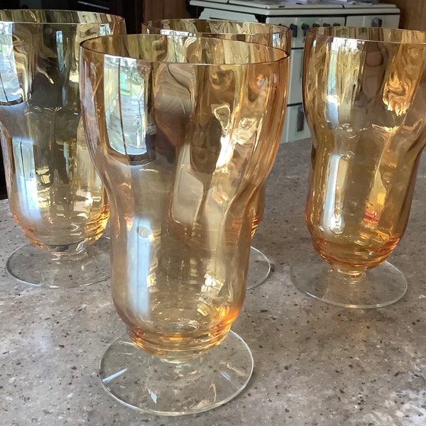 Vintage Marigold Depression Glass 4 Piece Tumbler Set Iridescent Iced Tea