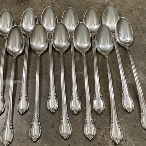 Vintage 1847 Rogers Remembrance Silverplate Iced Tea Spoons 12 Piece Flatware Set International Silver