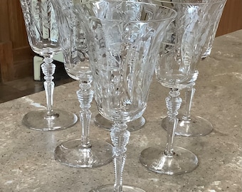 Vintage Libbey Rock Sharpe Rembrandt Crystal Water Wine Goblets 6 Piece Set