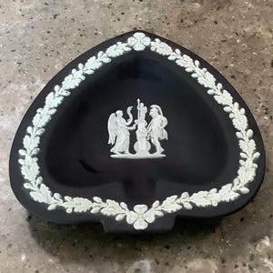 Vintage Wedgwood Black Spade Trinket Dish England Porcelain