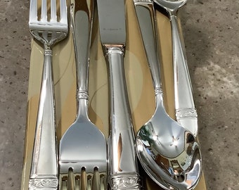 Vintage Lenox Innocense Stainless 5 Piece Flatware Set Dinner Fork Knife Spoon Original Box