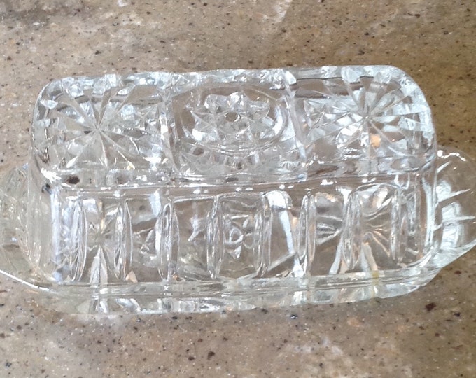 Vintage Anchor Hocking Glass Butter Dish Star of David Early American Prescut 2 Piece Set Etsy
