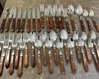 Vintage Washington Forge Wood Stainless 42 Piece Flatware Set Town and Country