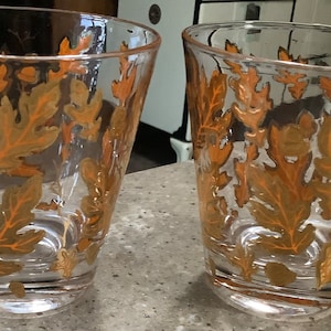 Vintage 4 Piece Culver Gold Oak Leaf Acorn Double Old Fashioned Glass Set Barware