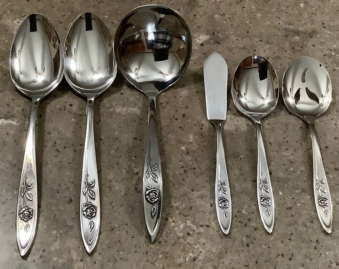 Vintage Oneida My Rose Stainless Serving Fork Spoon Jelly Server 6
