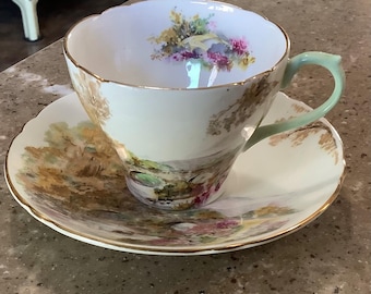 Shelley Heather Demitasse Tea Cup Saucer 2 Piece Set England