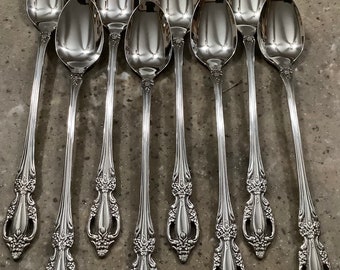 Vintage Oneida Raphael Stainless Iced Tea Spoon 8 Piece Flatware Set