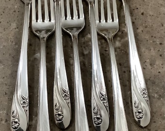 Vintage Holmes Edwards Romance Silverplate 7 Piece Dinner Fork Flatware Set