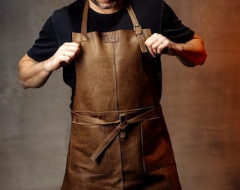 Leren herenschort voor houtbewerking, smederijschort met zakken, gepersonaliseerd barbecueschort, keuken- en kookschort, timmermansschort
