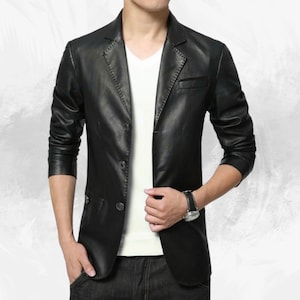 Buy Black 3 Button Leather Blazer – Men’s Genuine Lambskin-Lined Moto Blazer, Gift-Ready