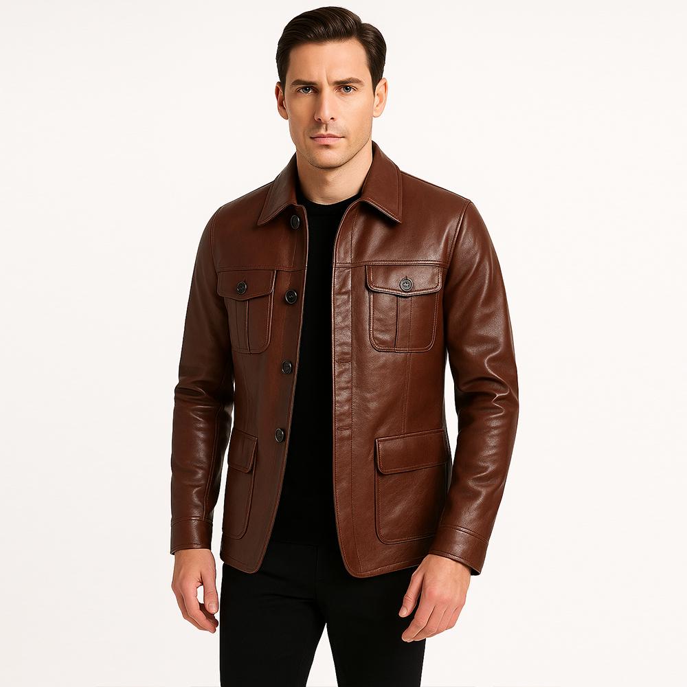Men’s Premium Lambskin Leather Blazer Jacket | Slim Fit 4-Pocket Real Leather Coat, Soft Luxe Finish