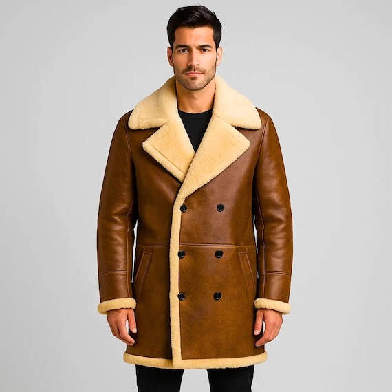 Men's Sheepskin Trench Coat: Full-length Winter Leather Coat