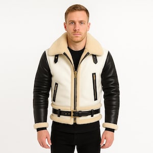 Premium Men&#39;s Real Leather RAF B3 Bomber Jacket with Shearling Fur