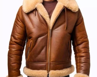RAF B3 Shearling Bomber Jacket – Men’s Brown Sheepskin Leather Aviator Coat | Authentic WWII Pilot Style