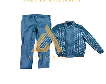 Handmade MCM Leather Suit: Men's Luxury Bomber Jacket & Trousers