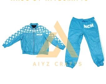 Handmade MCM Leather Suit: Men's Luxury Bomber Jacket & Trousers