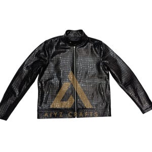 Men Genuine Cowhide Crocodile Embossed Leather Fashion Jacket, image 7
