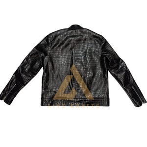 Men Genuine Cowhide Crocodile Embossed Leather Fashion Jacket, image 2