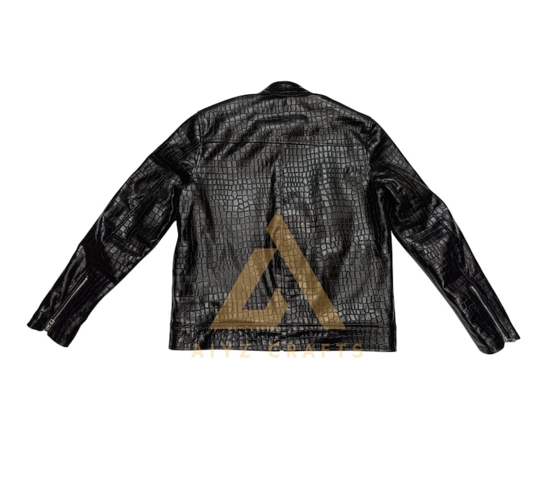 Men Genuine Cowhide Crocodile Embossed Leather Fashion Jacket, image 2