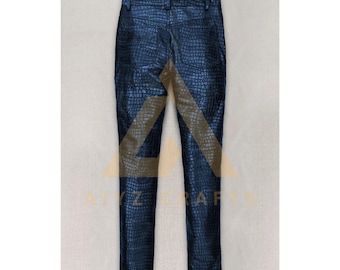 Men Genuine Cowhide Leather with Crocodile Embossed Leather Biker Pant.