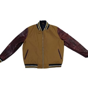Chaqueta bomber de piel de oveja auténtica para hombre, chaqueta universitaria con bolsillo en la manga para hombre,