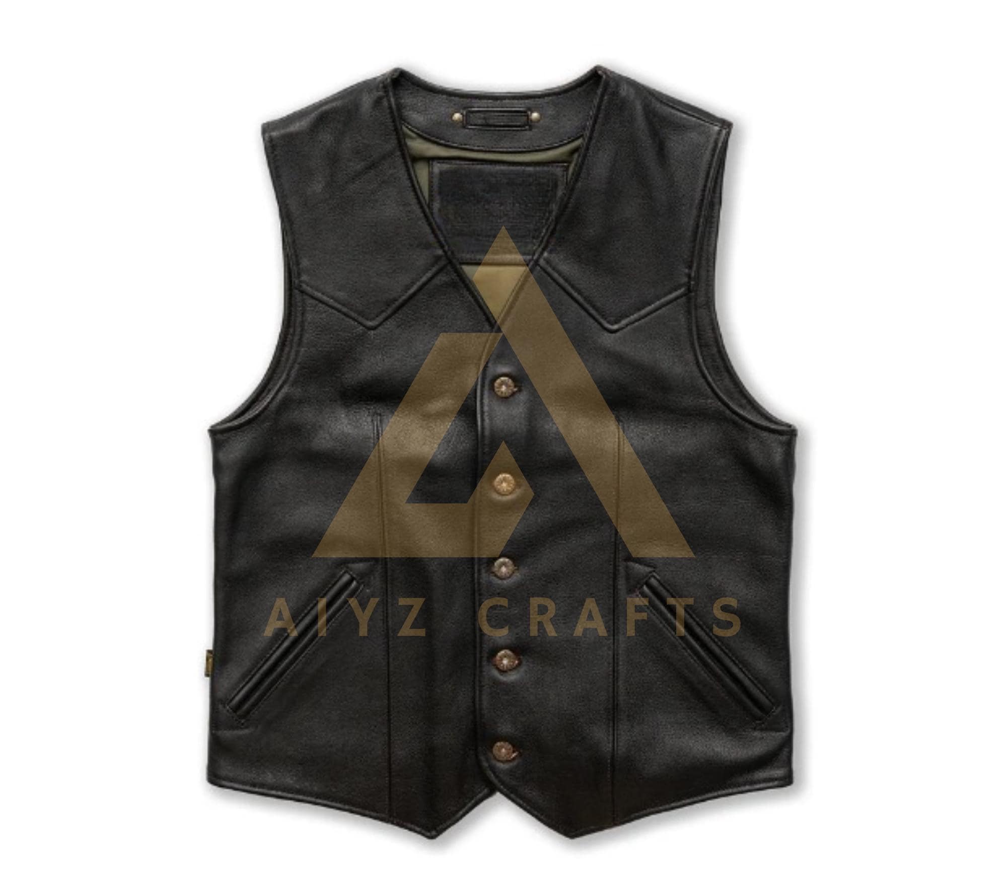 Genuine Buffalo Leather High Yoke Classic Western Cowboy Vest,