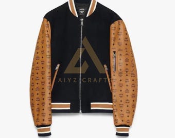 Men Handmade Genuine lamb Skin Leather Bomber Jacket, MCM Bomber Jacket, MCM Postmen Jacket, Mcm Varsity Jacket, Mcm Fashion Jacket, MCM