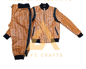 Handmade MCM Leather Suit: Men's Luxury Bomber Jacket & Trousers