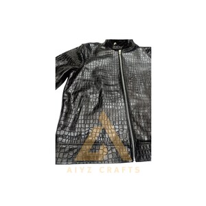 Men Genuine Cowhide Crocodile Embossed Leather Fashion Jacket, image 5