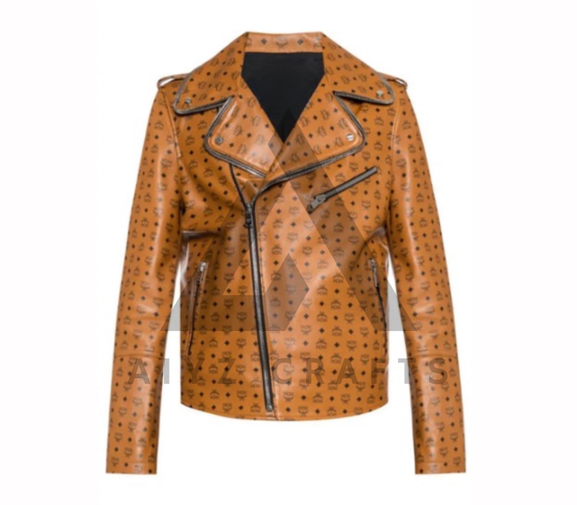 Handmade Cognac Genuine Sheep Leather mcm Biker Jacket, mcm Biker Jacket, MCM Leather Jacket, MCM Motorcycle Jacket, Mcm Fashion Jacket, MCM