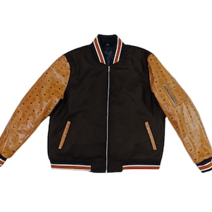 Chaqueta bomber de piel de oveja auténtica para hombre, chaqueta universitaria con bolsillo en la manga para hombre,